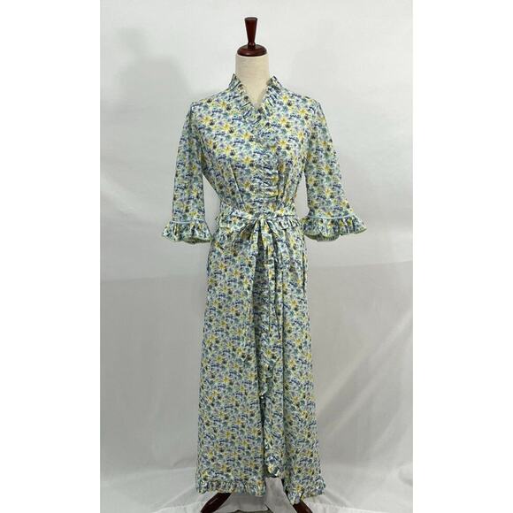 EVI GRINTELA Sz XS Floral Ruffle Edge Belted Cotton Maxi Shirt Dress - Picture 8 of 8